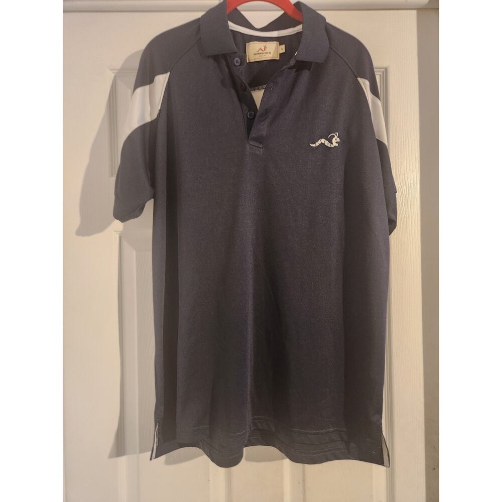 Woodworm Golf Mens Short Sleeve Navy Blue White Polo Shirt Medium